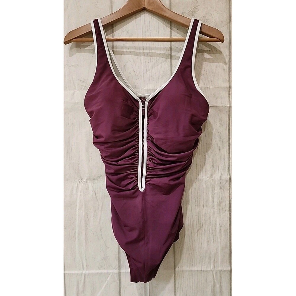 Delimira One Piece Swimsuit Women's Size 12 Zipper Front Purple Padded Bra
